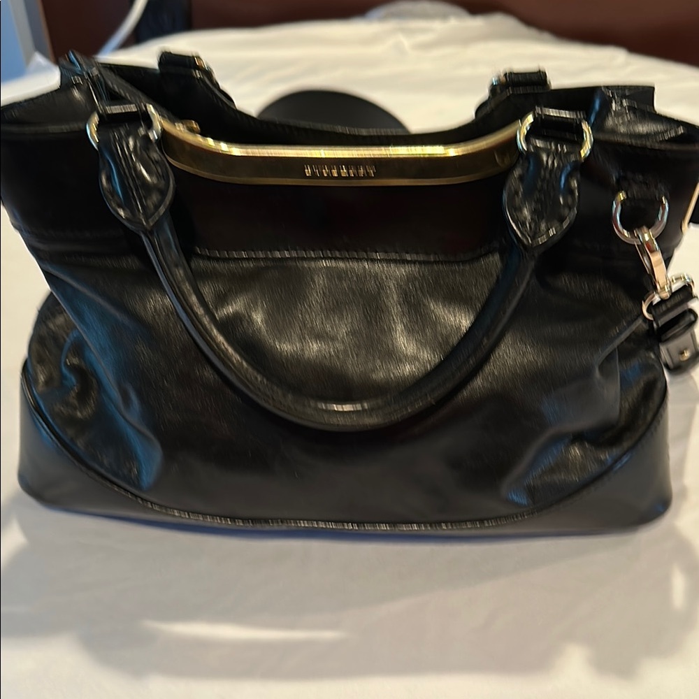 Burberry Black Leather Shoulder Bag with Gold Hardware